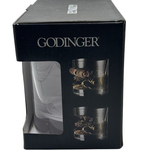 Godinger Cigar Whiskey Glasses 12oz Crystal Tumblers Set of 2 Barware Gift NIB - Picture 4 of 5